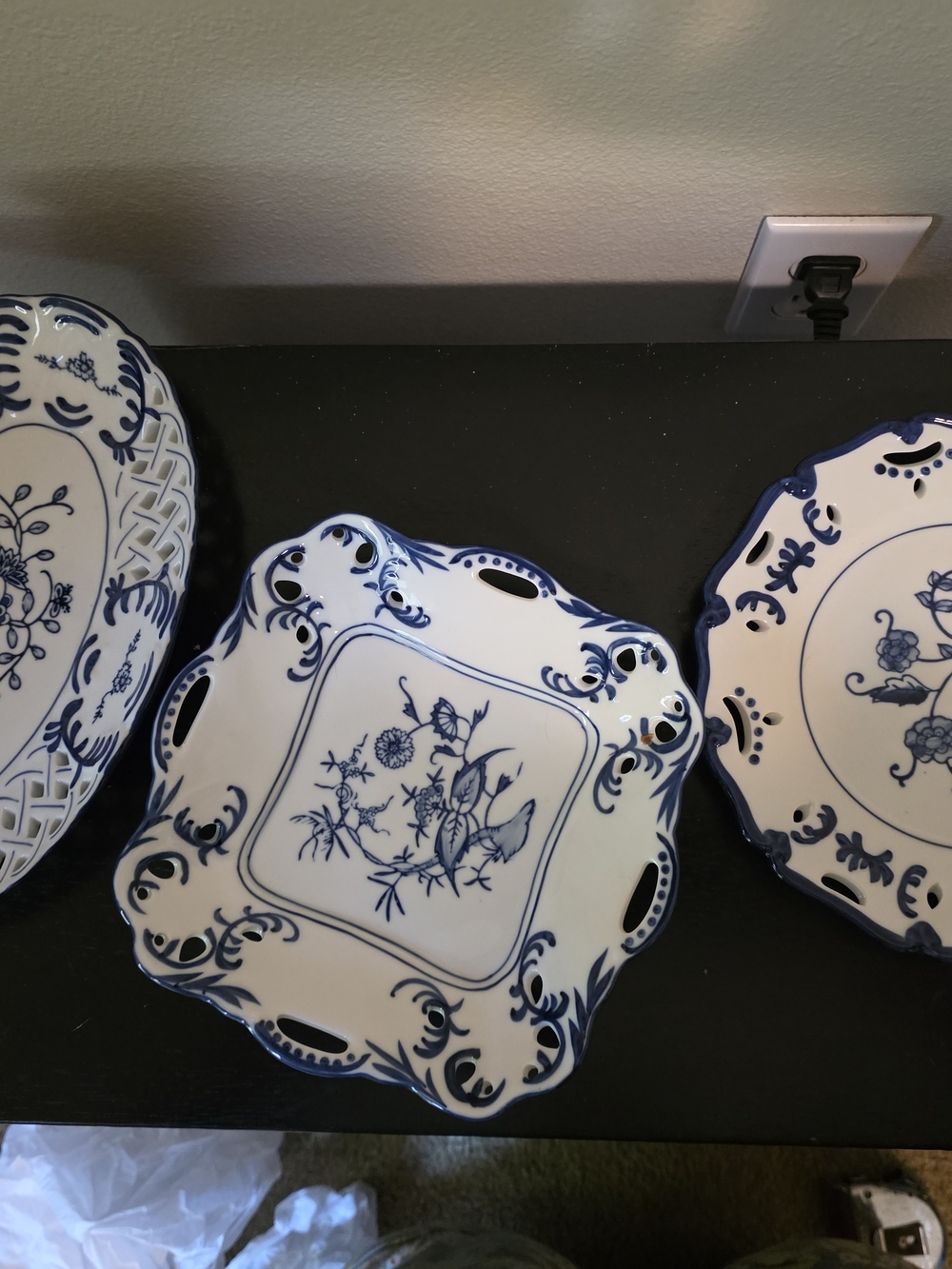 Vintage LILLIAN VERNON Blue & White Porcelain Reticulated Plates - Set of 3